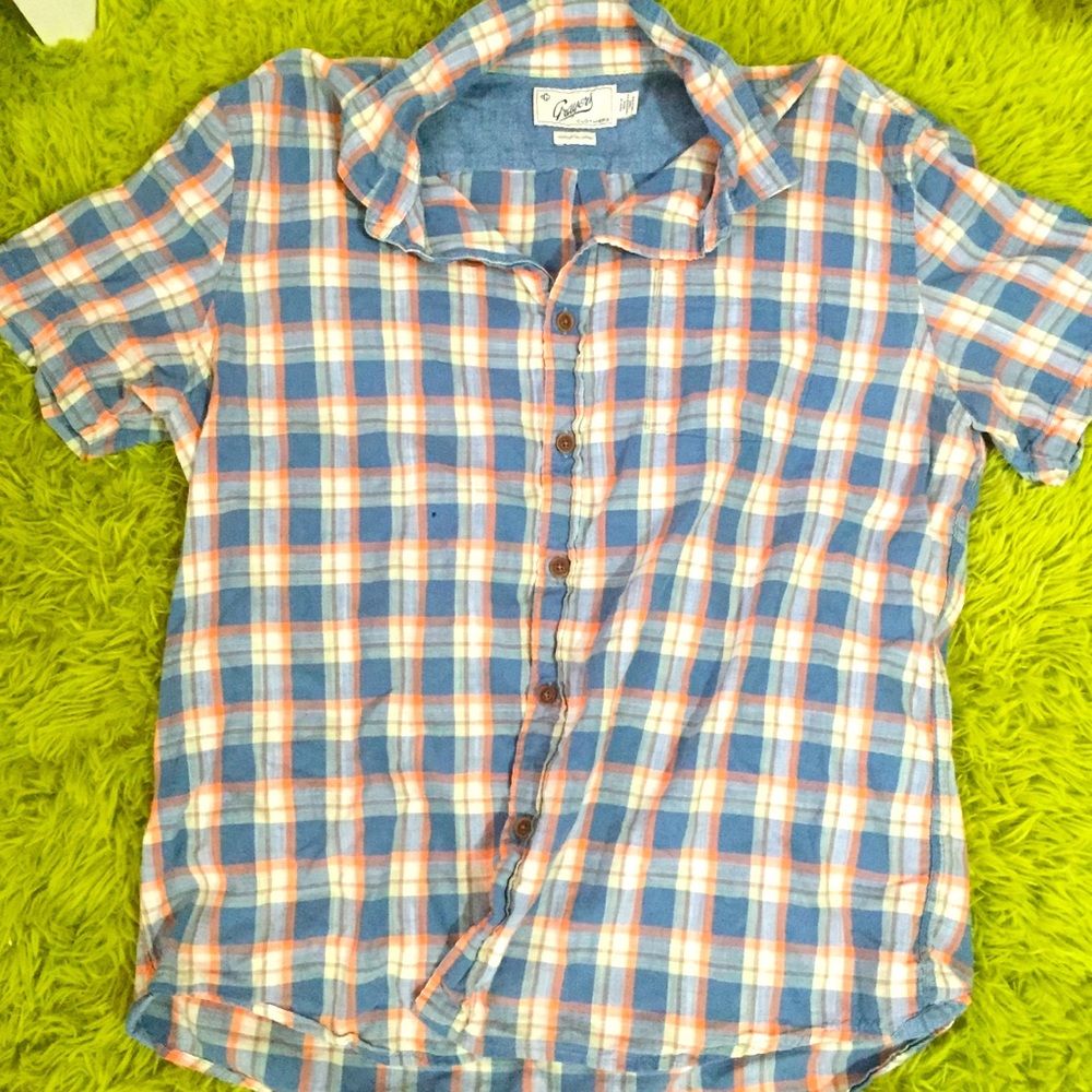 Grayers Clothiers Blue/Orange Checker Button Down